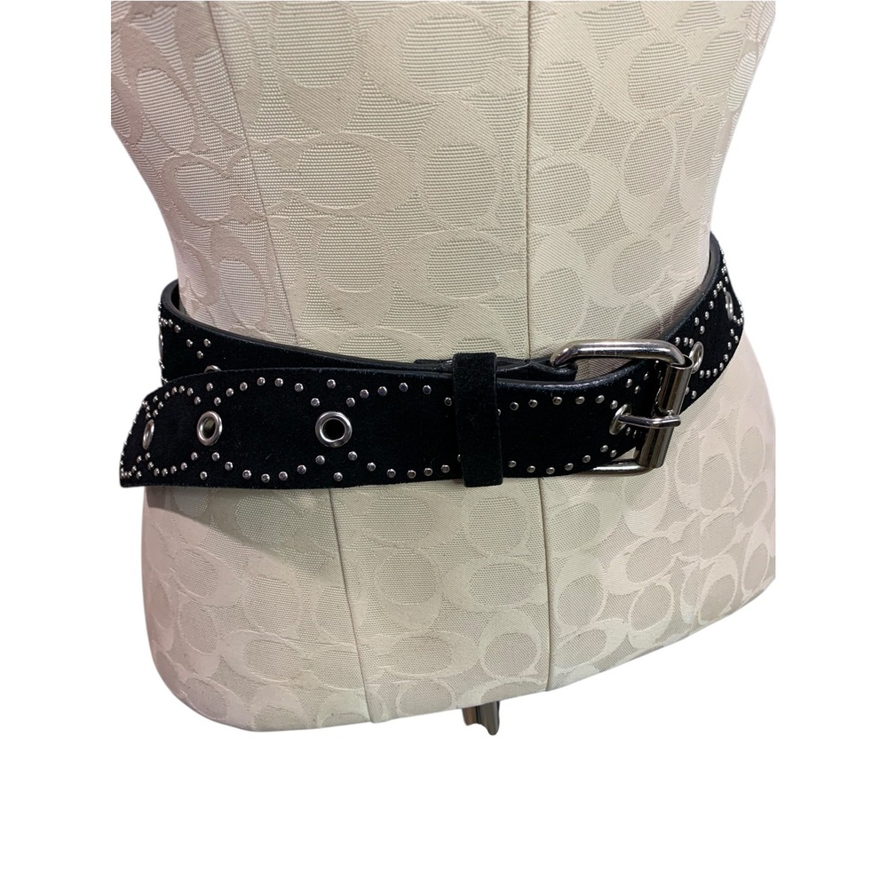 Small (to 34") Esprit Womens Black Suede Silvertone Rivet Belt 1.5"